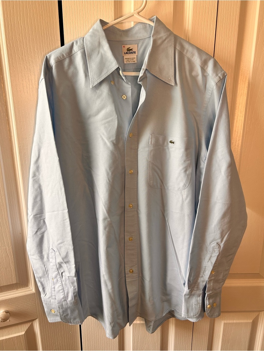 Lacoste Men's Size 42 L French Collar Cotton Poplin Long Sleeve Shirt Devanlay